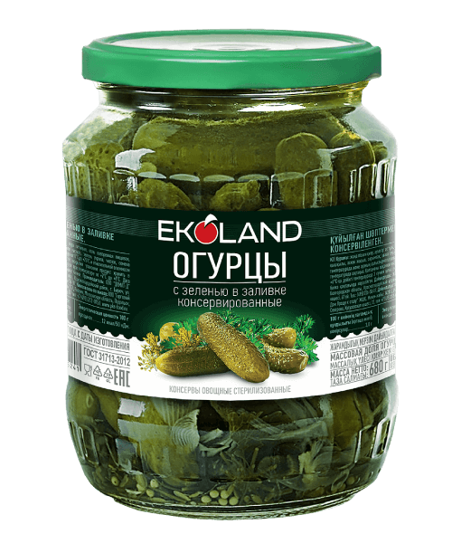 Огурцы консервированные с зеленью в заливке Прошу к столу